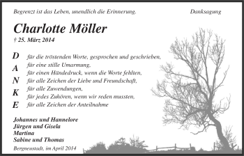 Anzeige von Charlotte Möller von  Anzeigen Echo 