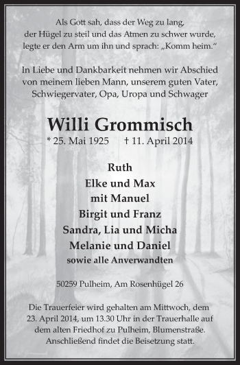Anzeige von Willi Grommisch von  Wochenende 
