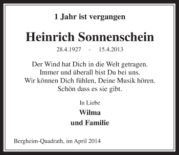 Anzeige von Heinrich Sonnenschein von  Werbepost 