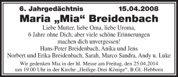 Anzeige von Maria Breidenbach von  Bergisches Handelsblatt 