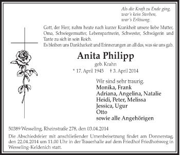 Anzeige von Anita Philipp von  Schlossbote/Werbekurier 
