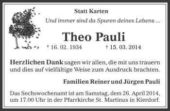 Anzeige von Theo Pauli von  Werbepost 