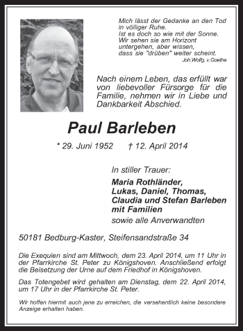 Anzeige von Paul Barleben von  Werbepost 