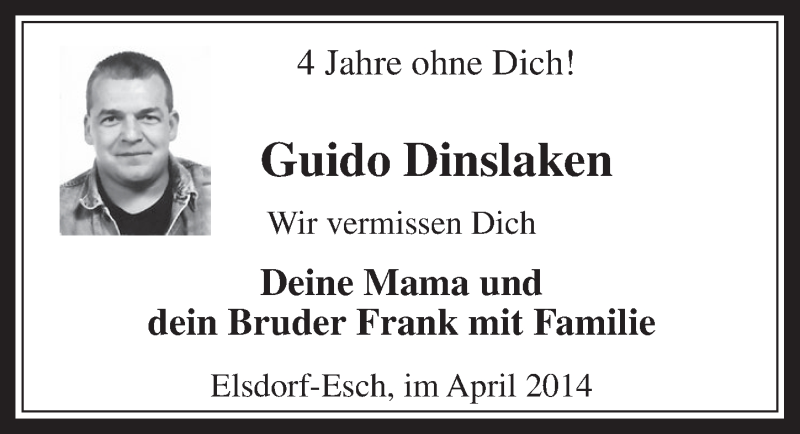  Traueranzeige für Guido Dinslaken vom 23.04.2014 aus  Werbepost 