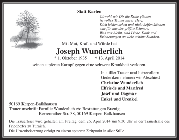 Anzeige von Joseph Wunderlich von  Werbepost 