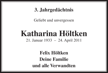 Anzeige von Katharina Höltken von  Wochenende 