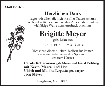 Anzeige von Brigitte Meyer von  Werbepost 