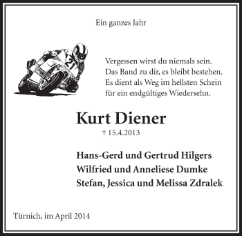 Anzeige von Kurt Diener von  Sonntags-Post 