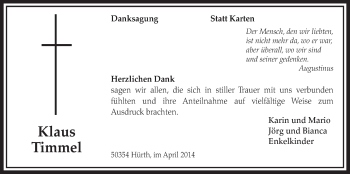 Anzeige von Klaus Timmel von  Sonntags-Post 
