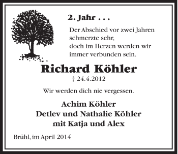 Anzeige von Richard Köhler von  Schlossbote/Werbekurier 