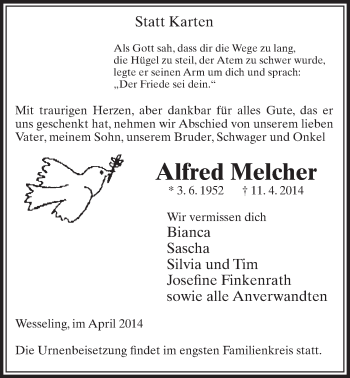 Anzeige von Alfred Melcher von  Schlossbote/Werbekurier 