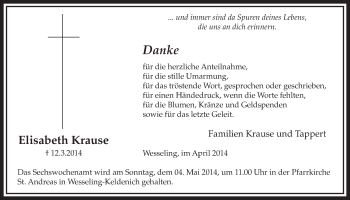 Anzeige von Elisabeth Krause von  Schlossbote/Werbekurier 