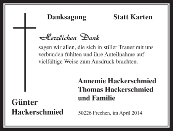 Anzeige von Günter Hackerschmied von  Sonntags-Post 