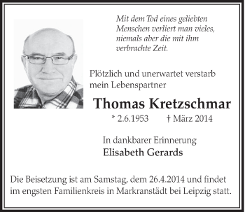 Anzeige von Thomas Kretzschmar von  Schlossbote/Werbekurier 