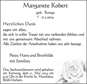 Anzeige von Margarete Kobert von  Schlossbote/Werbekurier 