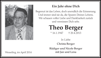 Anzeige von Theo Berger von  Schlossbote/Werbekurier 