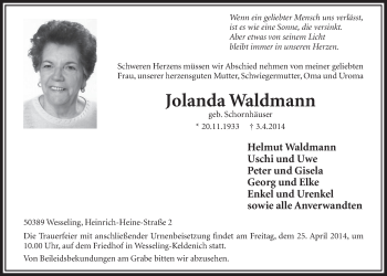Anzeige von Jolanda Waldmann von  Schlossbote/Werbekurier 