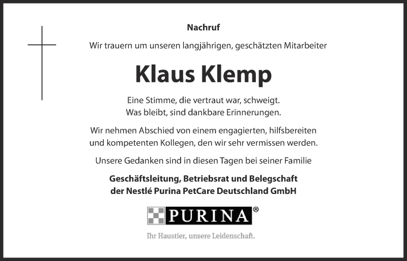  Traueranzeige für Klaus Klemp vom 20.04.2014 aus  Blickpunkt Euskirchen 