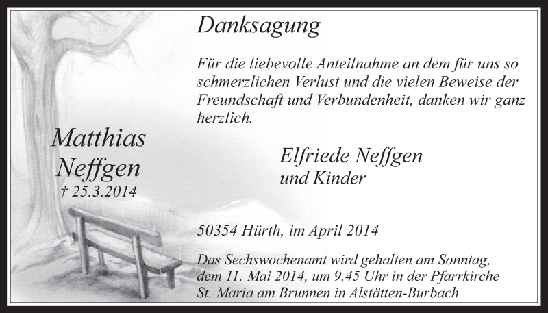  Traueranzeige für Matthias Neffgen vom 23.04.2014 aus  Wochenende 