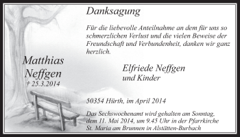 Anzeige von Matthias Neffgen von  Wochenende 