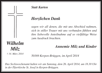 Anzeige von Wilhelm Milz von  Werbepost 