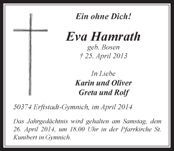 Anzeige von Eva Hamrath von  Werbepost 