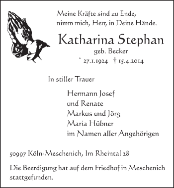 Anzeige von Katharina Stephan von  Schlossbote/Werbekurier 