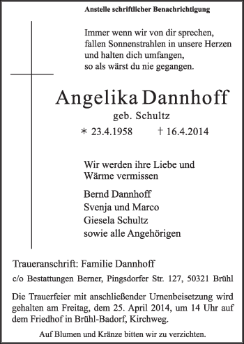 Anzeige von Angelika Dannhoff von  Werbepost 
