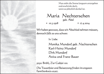 Anzeige von Maria Nechterschen von  Schlossbote/Werbekurier 