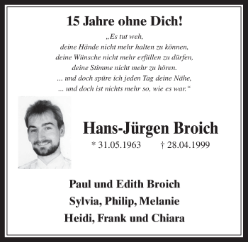 Anzeige von Hans-Jürgen Broich von  Werbepost 