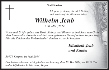 Anzeige von Wilhelm Jeub von  Werbepost 