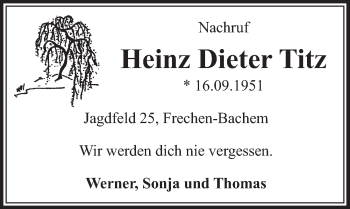 Anzeige von Heinz Dieter Titz von  Sonntags-Post 
