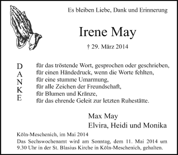 Anzeige von Irene May von  Schlossbote/Werbekurier 