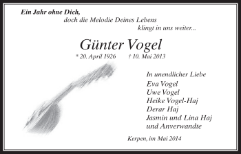 Anzeige von Günter Vogel von  Wochenende  Werbepost 