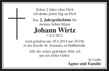 Anzeige von Johann Wirtz von  Wochenende 