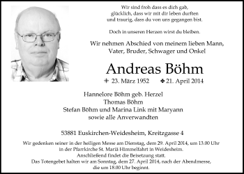 Anzeige von Andreas Böhm von  Blickpunkt Euskirchen 