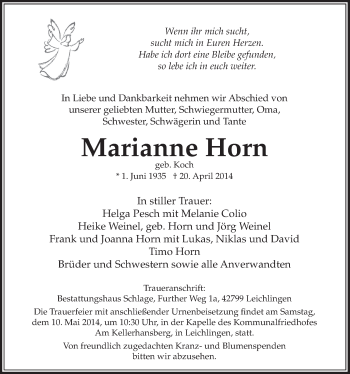 Anzeige von Marianne Horn von  Werbepost 