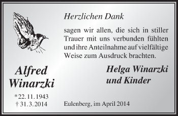 Anzeige von Alfred Winarzki von  Extra Blatt 