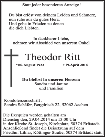 Anzeige von Theodor Ritt von  Sonntags-Post 