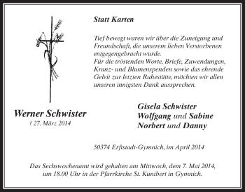 Anzeige von Werner Schwister von  Werbepost 