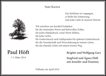 Anzeige von Paul Höft von  Sonntags-Post 