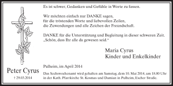 Anzeige von Peter Cyrus von  Sonntags-Post 