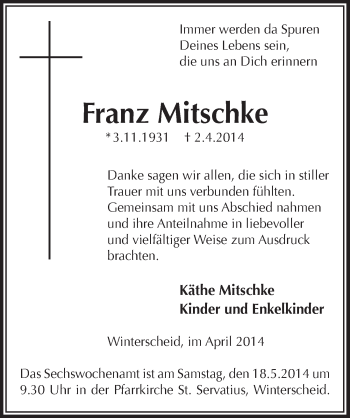 Anzeige von Franz Mitschke von  Extra Blatt 