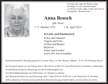 Anzeige von Anna Beusch von  Werbepost 