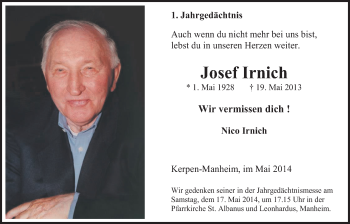 Anzeige von Josef Irnich von  Werbepost 