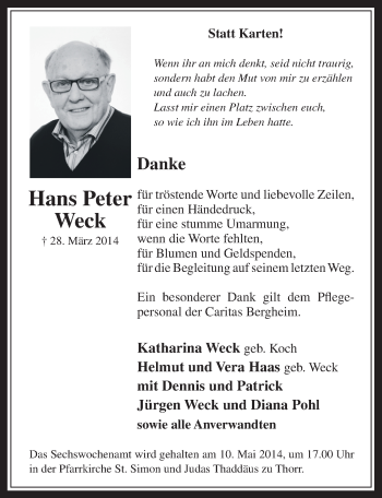 Anzeige von Hans Peter Weck von  Werbepost 