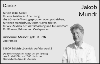 Anzeige von Jakob Mundt von  Blickpunkt Euskirchen 