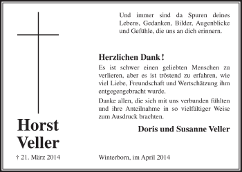 Anzeige von Horst Veller von  Lokalanzeiger 