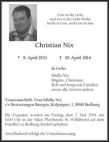 Anzeige von Christian Nix von  Werbepost 