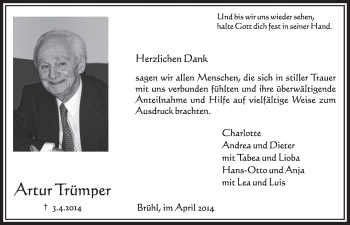Anzeige von Artur Trümper von  Schlossbote/Werbekurier 